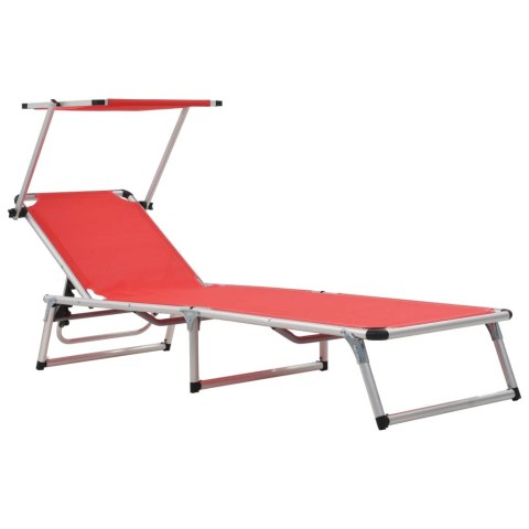 VidaXL Folding Sun Lounger with Roof Aluminum and Textilene Red