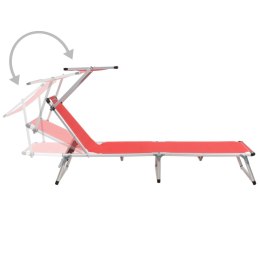 VidaXL Folding Sun Lounger with Roof Aluminum and Textilene Red