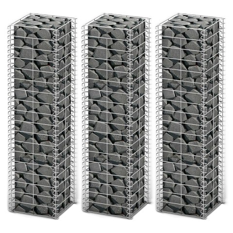 VidaXL Gabion Set 3 pcs Galvanized Wire 9.8"x9.8"x39.4"