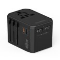 Uniwersalna ładowarka podróżna 2x USB-C 2x USB-A PD 45W wtyczki USA EU UK AU czarna