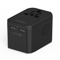 Uniwersalna ładowarka podróżna 2x USB-C 2x USB-A PD 45W wtyczki USA EU UK AU czarna