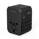 Uniwersalna ładowarka podróżna 2x USB-C 2x USB-A PD 45W wtyczki USA EU UK AU czarna