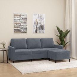 VidaXL 3-osobowa sofa z podnóżkiem, ciemnoszary, 180 cm, aksamit