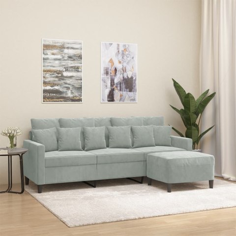 VidaXL 3-osobowa sofa z podnóżkiem, jasnoszara, 180 cm, aksamit