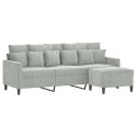 VidaXL 3-osobowa sofa z podnóżkiem, jasnoszara, 180 cm, aksamit