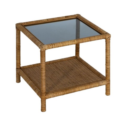 Stolik Beżowy Szkło Rattan 50 x 50 x 45 cm