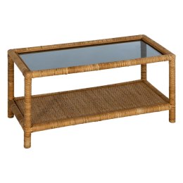 Stolik Beżowy Szkło Rattan 90 x 40 x 42 cm