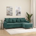 VidaXL 3-osobowa sofa z podnóżkiem, ciemnozielony, 180 cm, aksamit