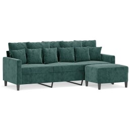 VidaXL 3-osobowa sofa z podnóżkiem, ciemnozielony, 180 cm, aksamit