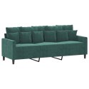 VidaXL 3-osobowa sofa z podnóżkiem, ciemnozielony, 180 cm, aksamit