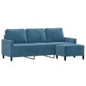 VidaXL 3-osobowa sofa z podnóżkiem, niebieska, 180 cm, aksamit