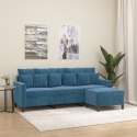 VidaXL 3-osobowa sofa z podnóżkiem, niebieska, 180 cm, aksamit