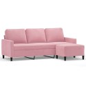 VidaXL 3-osobowa sofa z podnóżkiem, różowa, 180 cm, aksamitem