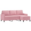 VidaXL 3-osobowa sofa z podnóżkiem, różowa, 180 cm, aksamitem