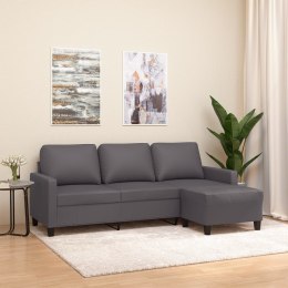 VidaXL 3-osobowa sofa z podnóżkiem, szary, 180 cm, sztuczna skóra