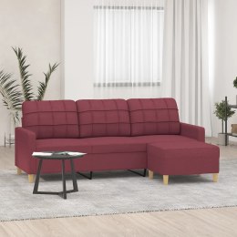 VidaXL 3-osobowa sofa z podnóżkiem winna czerwień 180 cm, tkaniną