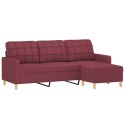 VidaXL 3-osobowa sofa z podnóżkiem winna czerwień 180 cm, tkaniną