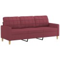 VidaXL 3-osobowa sofa z podnóżkiem winna czerwień 180 cm, tkaniną