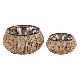 Zestaw garnków DKD Home Decor Czarny Naturalny Metal Rattan Kwadratowy Bali 50 x 50 x 25,4 cm (2 Sztuk)