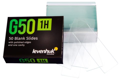 Szkiełka podstawowe Levenhuk G50 1H z jedną łezką, 50 sztuk Szkiełka podstawowe Levenhuk G50 1H z jedną łezką, 50 sztuk