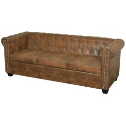 VidaXL Trzyosobowa sofa Chesterfield ze sztucznej skóry, brązowa