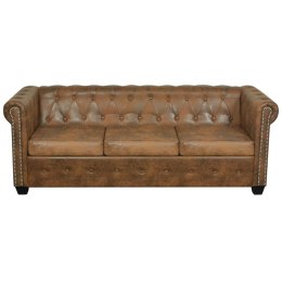 VidaXL Trzyosobowa sofa Chesterfield ze sztucznej skóry, brązowa