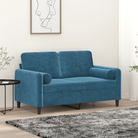 VidaXL 2-osobowa sofa z poduszkami, niebieska, 120 cm, aksamit