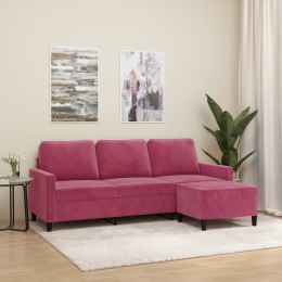 VidaXL 3-osobowa sofa z podnóżkiem winna czerwień 180 cm, aksamit