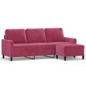 VidaXL 3-osobowa sofa z podnóżkiem winna czerwień 180 cm, aksamit