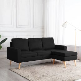 VidaXL 3-osobowa sofa z podnóżkiem, czarna, tapicerowana tkaniną