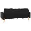 3-osobowa sofa z podnóżkiem, czarna, tapicerowana tkaniną