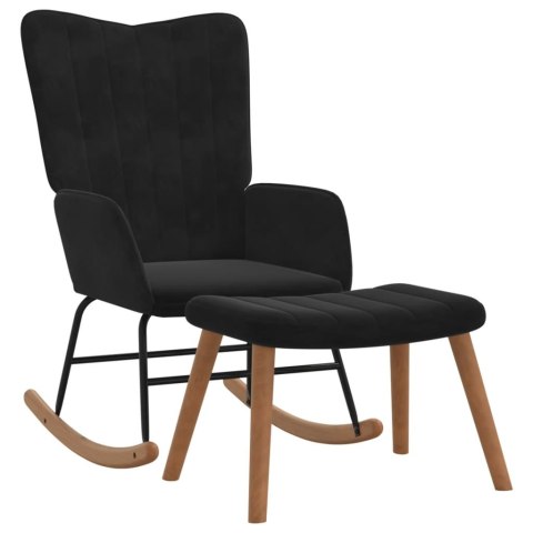 Fotel bujany z podnóżkiem, czarny, obity aksamitem