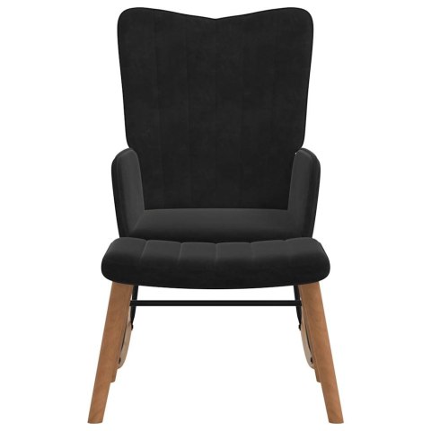 Fotel bujany z podnóżkiem, czarny, obity aksamitem