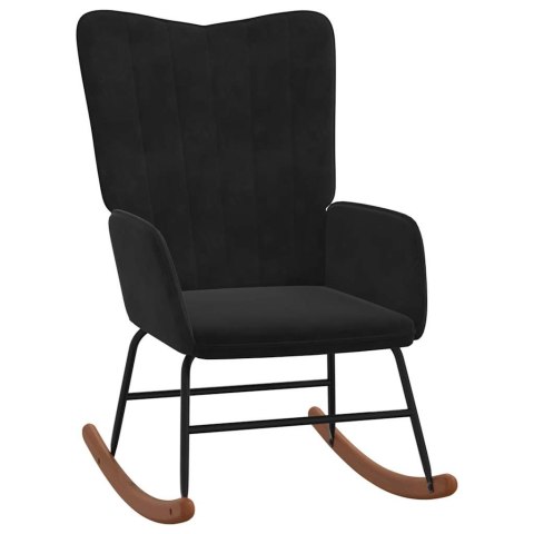 Fotel bujany z podnóżkiem, czarny, obity aksamitem