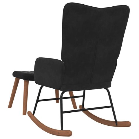 Fotel bujany z podnóżkiem, czarny, obity aksamitem