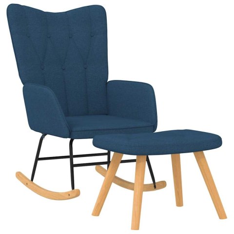 Fotel bujany z podnóżkiem, niebieski, obity tkaniną