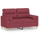 VidaXL 2-osobowa sofa z poduszkami, winna czerwień, 120 cm, tkanina