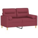 VidaXL 2-osobowa sofa z poduszkami, winna czerwień, 120 cm, tkanina