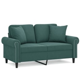 VidaXL 2-osobowa sofa z poduszkami, ciemnozielona, 120 cm, aksamit