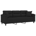 VidaXL 3-osobowa sofa z poduszkami, czarna, 180 cm, mikrofibra