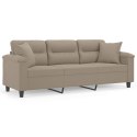 VidaXL 3-osobowa sofa z poduszkami, kolor taupe, 180 cm, mikrofibra