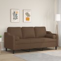 3-osobowa sofa z poduszkami, brązowa, 180 cm, tkanina