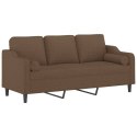 3-osobowa sofa z poduszkami, brązowa, 180 cm, tkanina