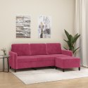 VidaXL 3-osobowa sofa z podnóżkiem winna czerwień 180 cm, aksamit