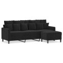 VidaXL 3-osobowa sofa z podnóżkiem, czarna, 180 cm, aksamit