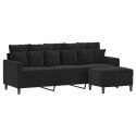 VidaXL 3-osobowa sofa z podnóżkiem, czarna, 180 cm, aksamit