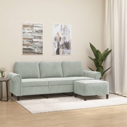 VidaXL 3-osobowa sofa z podnóżkiem, jasnoszara, 180 cm, aksamit