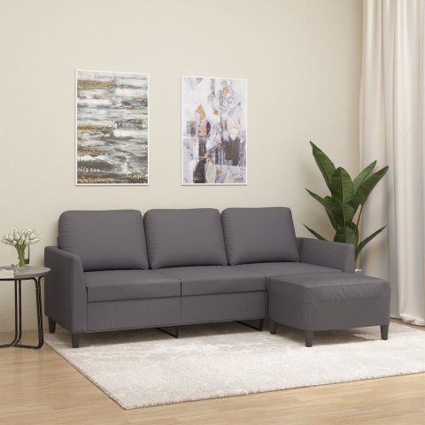 3-osobowa sofa z podnóżkiem, szary, 180 cm, sztuczna skóra