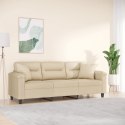 3-osobowa sofa z poduszkami, kremowa, 180 cm, mikrofibra