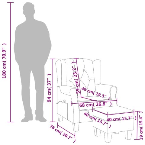 Fotel masujący z podnóżkiem, taupe, obity tkaniną